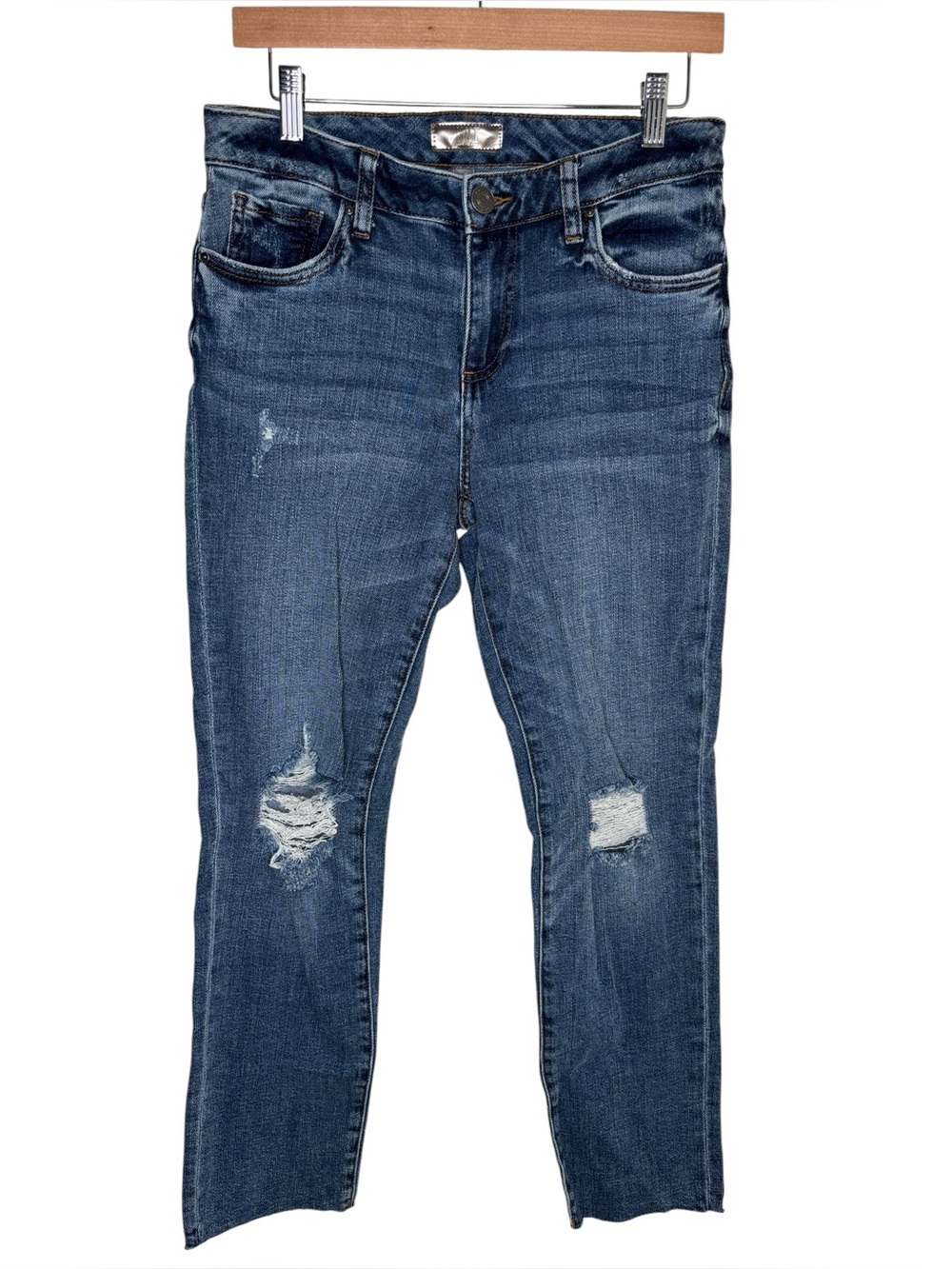 Kut from the Kloth jeans Reese ankle straight leg destroyed raw hem size 4